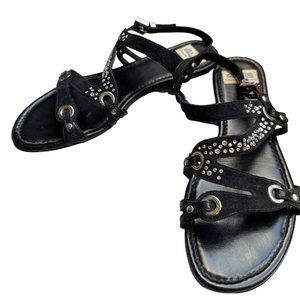 CESARE PACIOTTI 4US Women's Sandals Black Leather Size 36 With Swarovski Rhinest